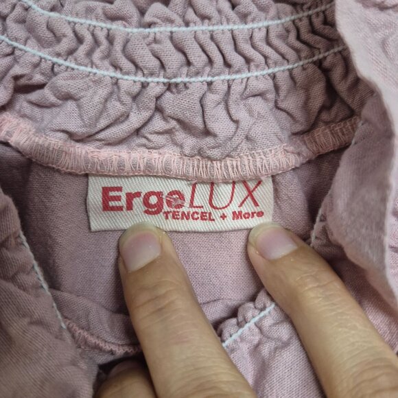ErgoLUX Pink & Navy Long Sleeve Top W/ Ruffle Neckline & Smocked Cuffs XL - Picture 5 of 6